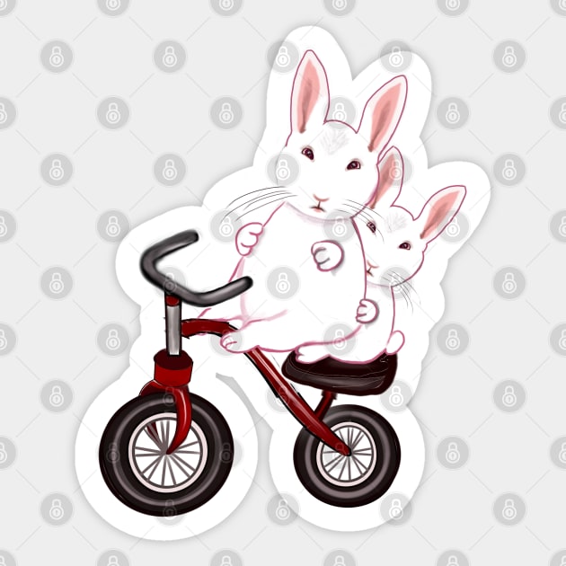 bunny rabbits on a bicycle- cute bunny rabbit peeking out Sticker by Artonmytee